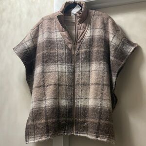 Time and Tru Plaid Cape in Brown and Cream